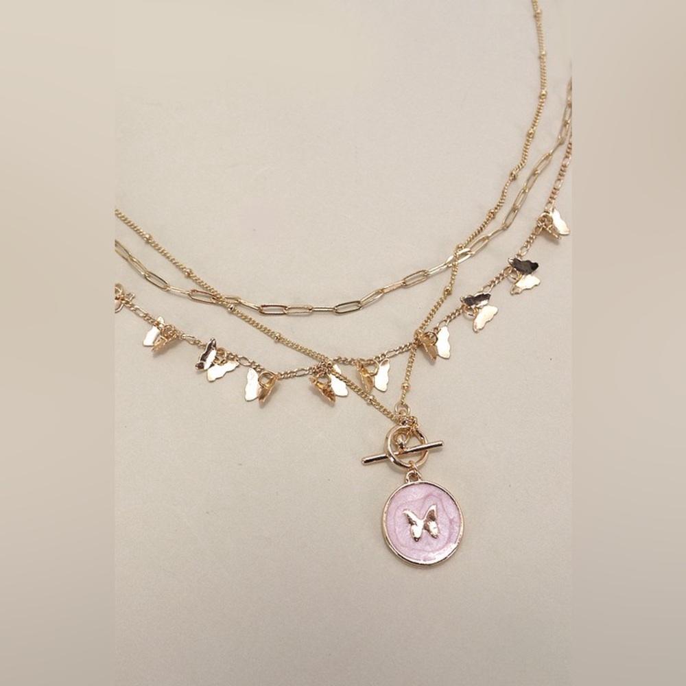 Multi Layer Butterfly Toggle Necklace - image 2